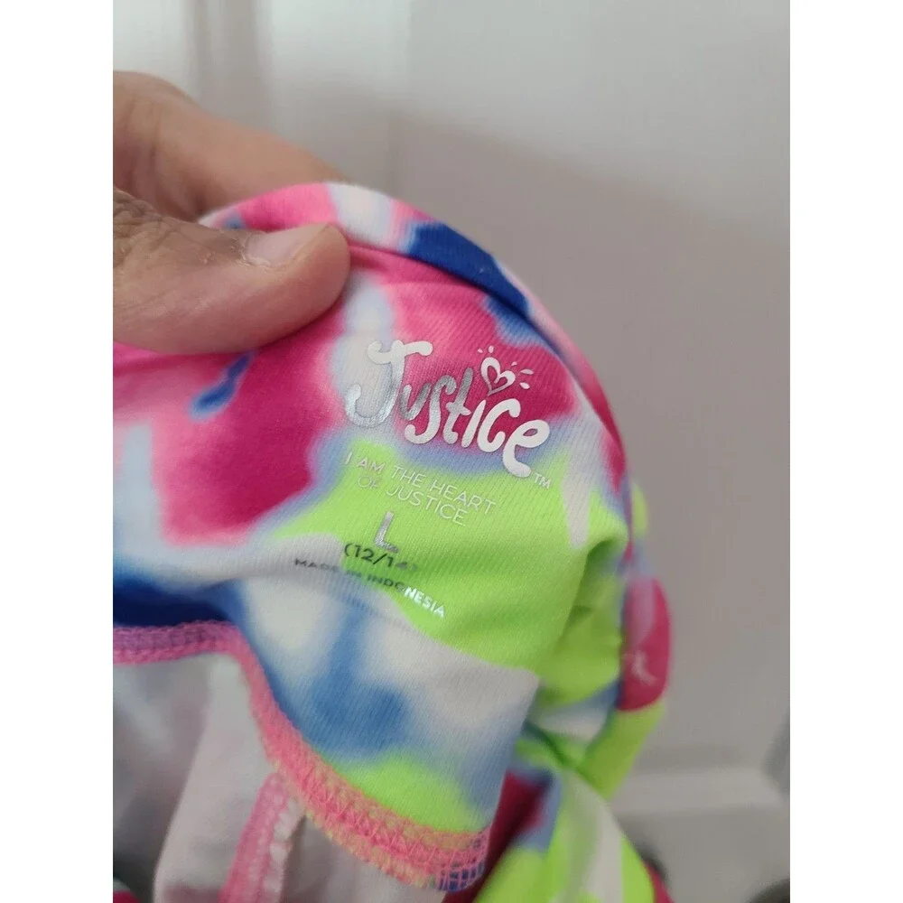 Justice Ankle Tie-Dye Color Block Leggings Logo Tech Pocket Size L (12/14)